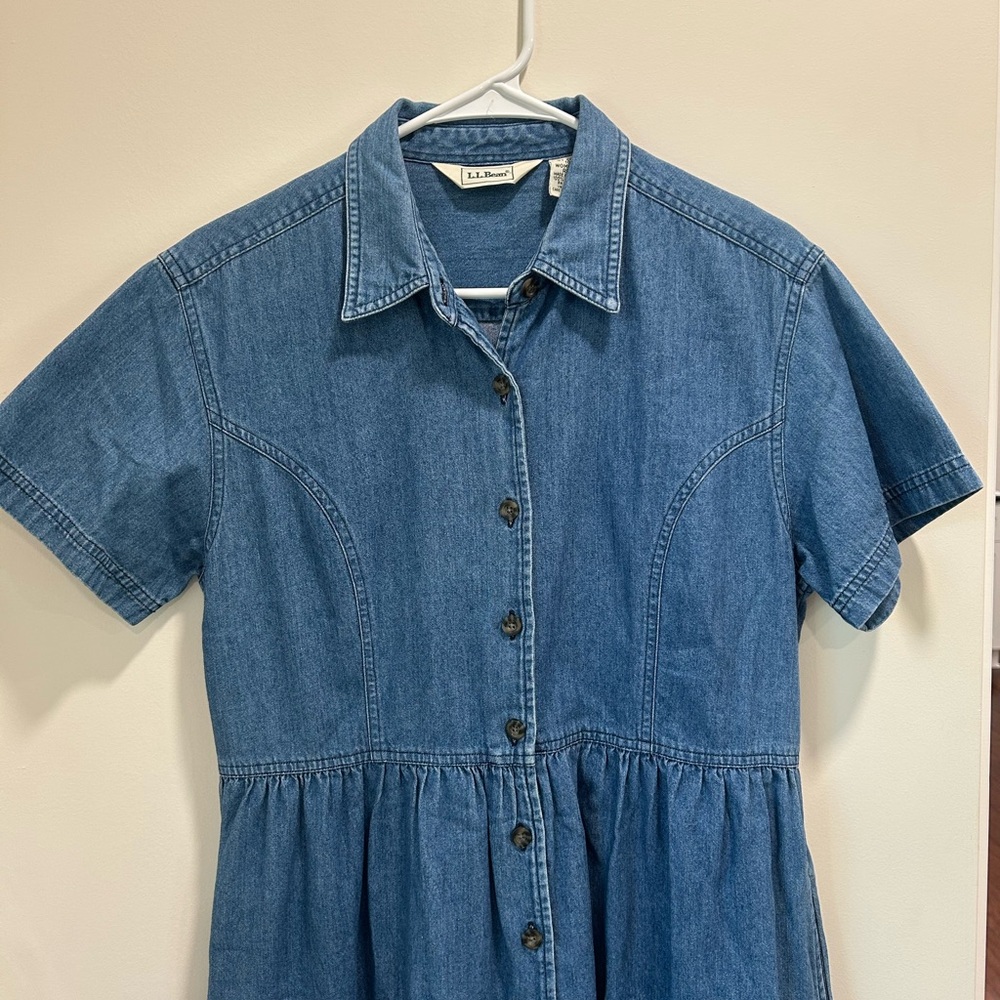 L.L. Bean Short Sleeve Denim Button-Front Midi Dress - Picture 2 of 7